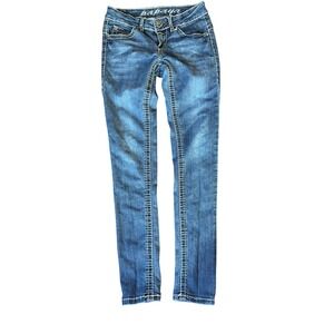 Papaya Skinny Jeans Medium Wash Thick White Contrast Stitch PB4207 Size‎ 1